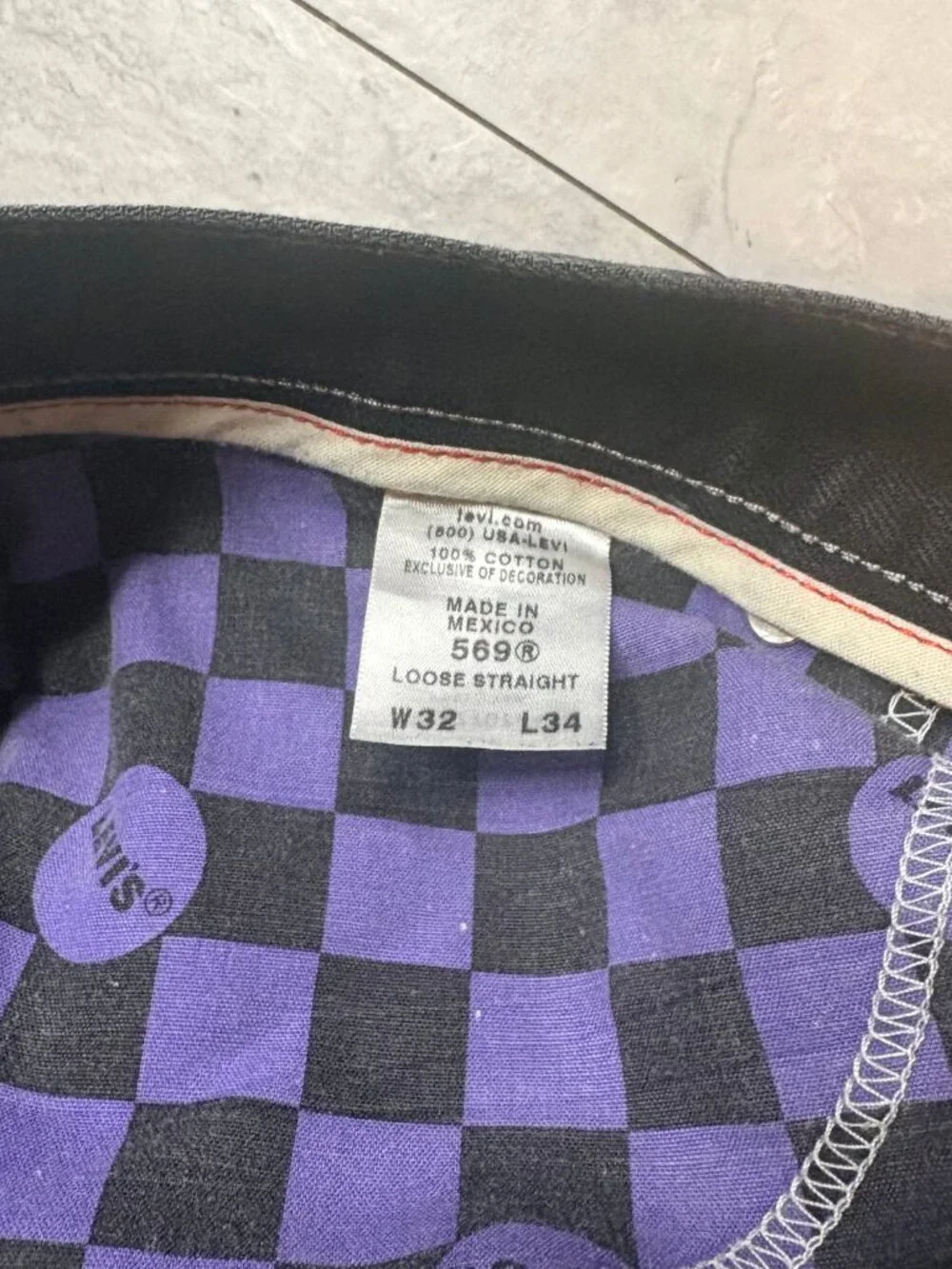 Levi's 569 Loose Straight Jeans 32x34 Black Purple Stitch Y2K